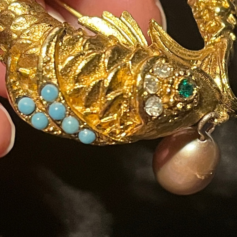 Vintage PISCES - Zodiac Brooch - gold tone with real pearl - Picture 8 of 8